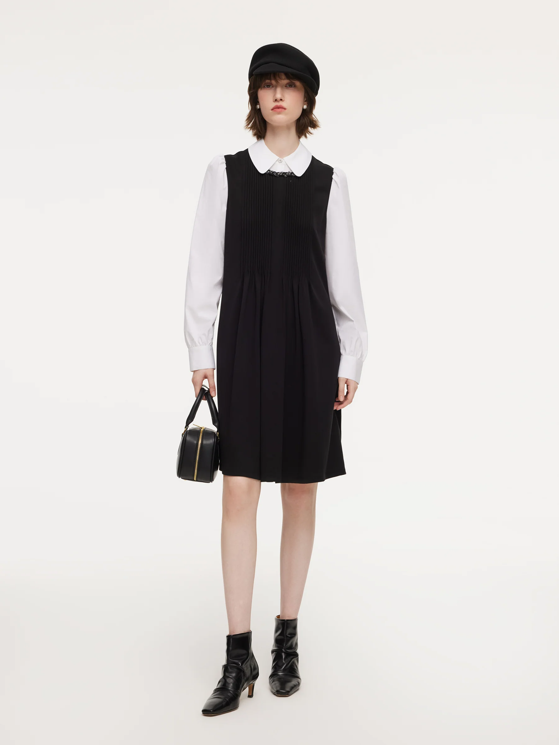 Patchwork Faux-Layered Women Midi Dress - Image 2