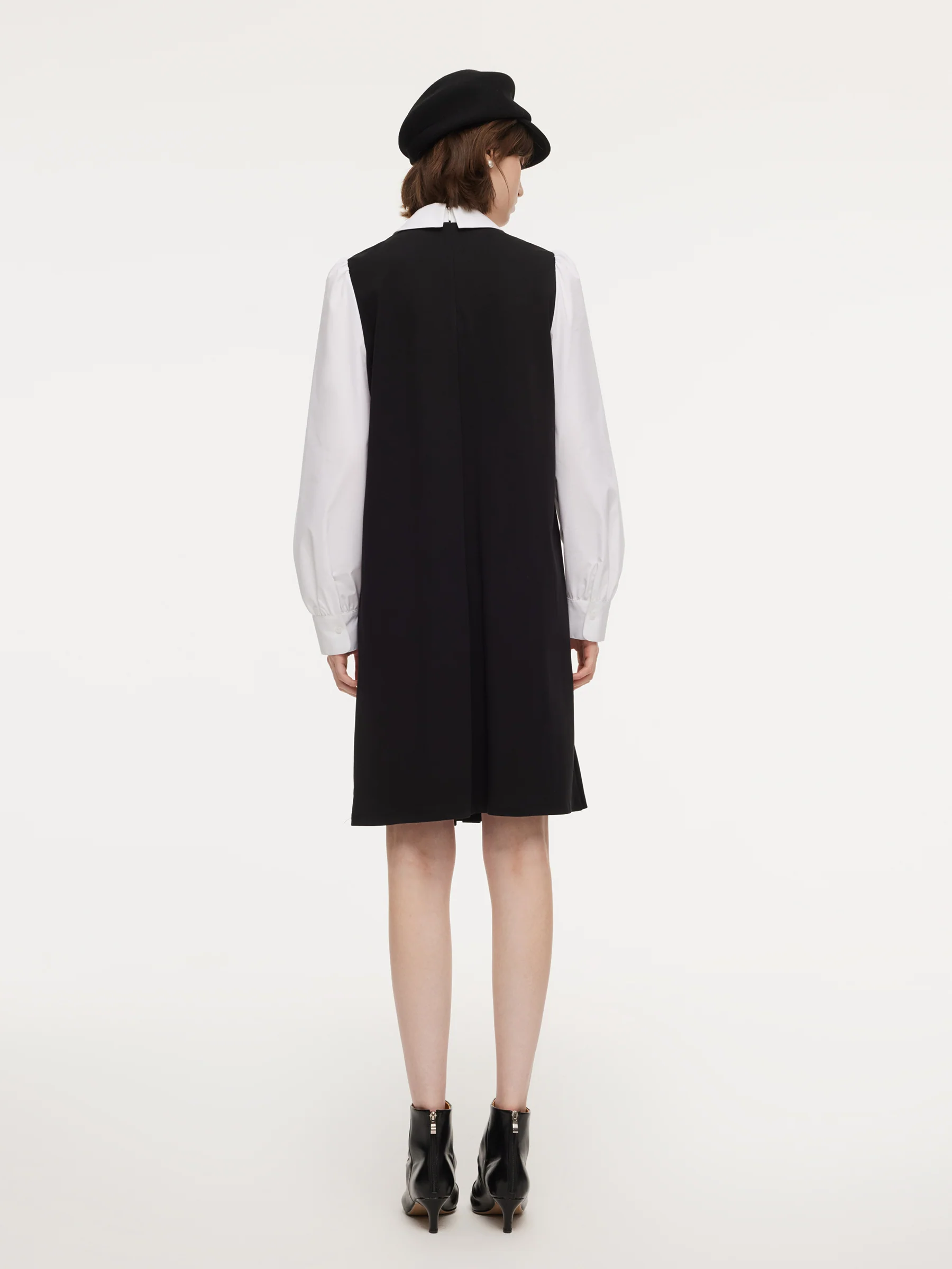 Patchwork Faux-Layered Women Midi Dress - Image 3