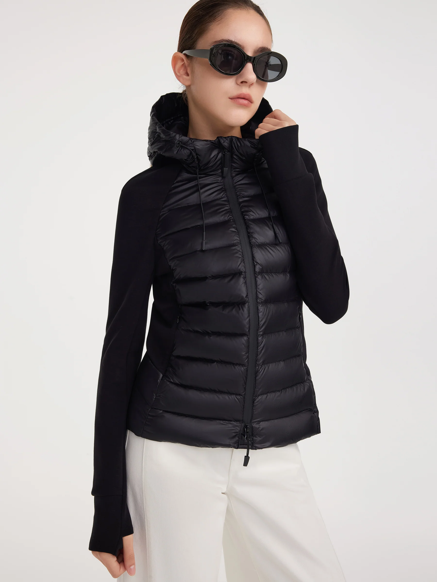 Patchwork Hooded Zip-Up Goose Down Jacket - Image 5
