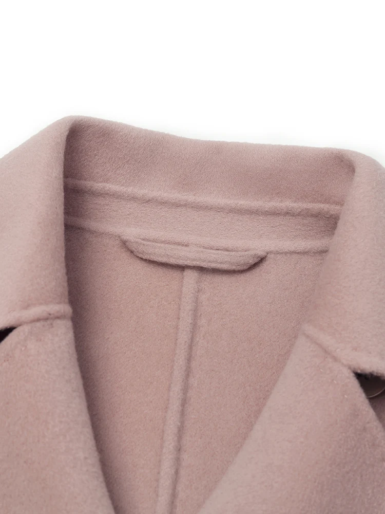 Pink Pure Cashmere Straight Lapel Women Coat - Image 10