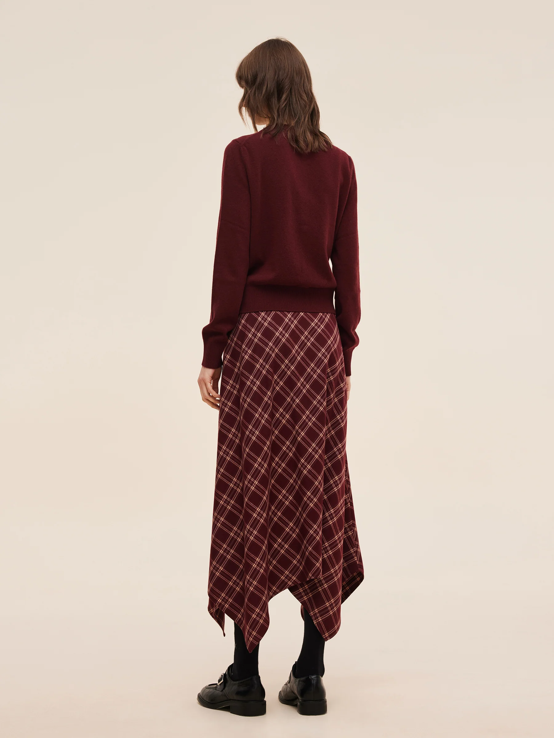Plaid Asymmetrical Hem Women Skirt With Triangle Scarf - Image 4