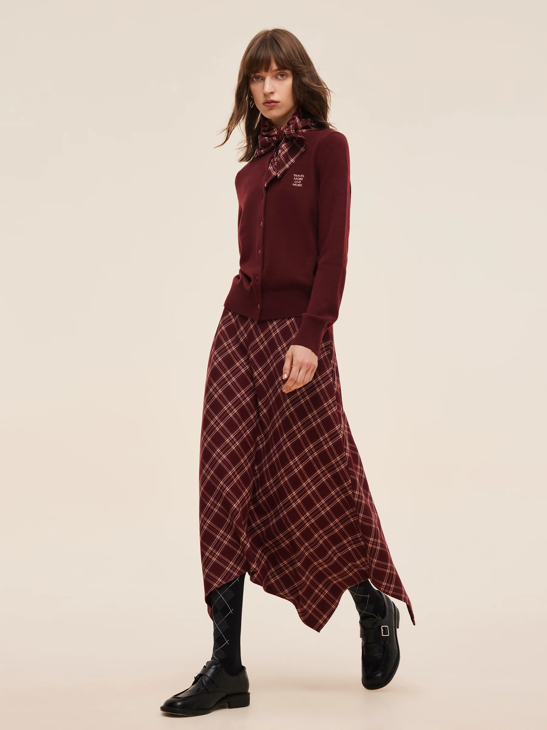 Plaid Asymmetrical Hem Women Skirt With Triangle Scarf - Image 5