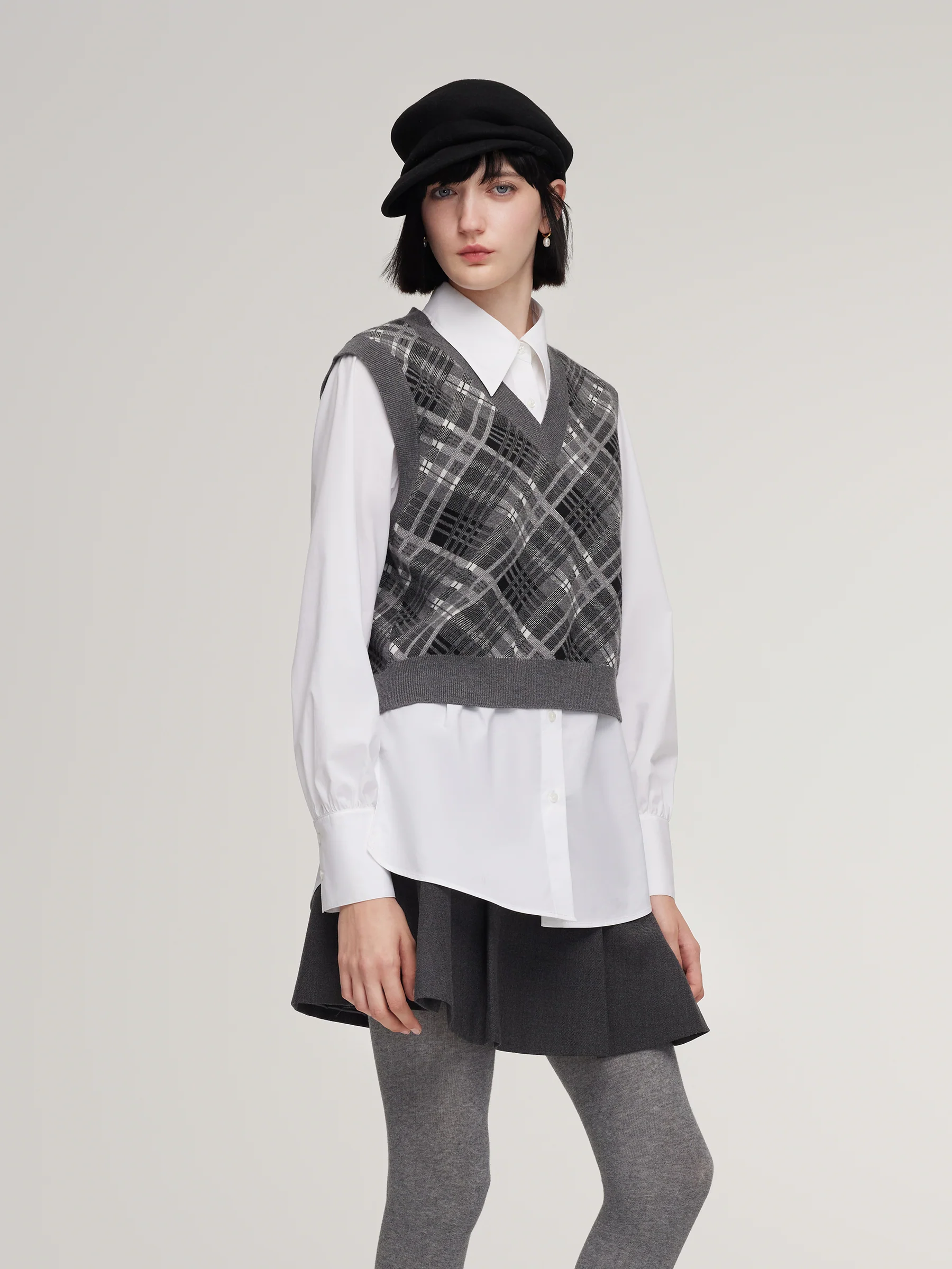 Plaid Knit Vest And Shirt Two-Piece Set - Image 4