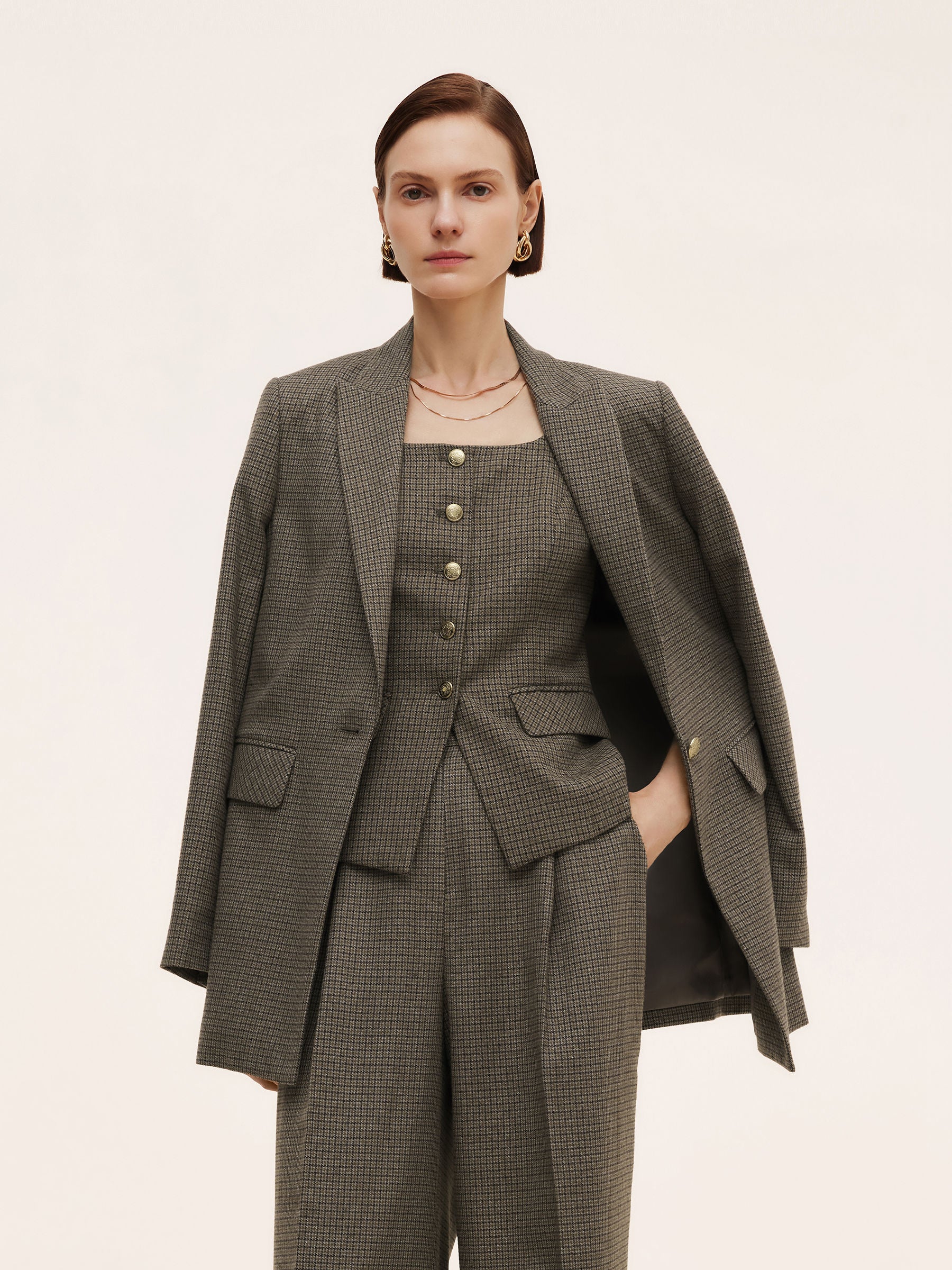 Plaid Notched Collar Women Blazer - Image 5