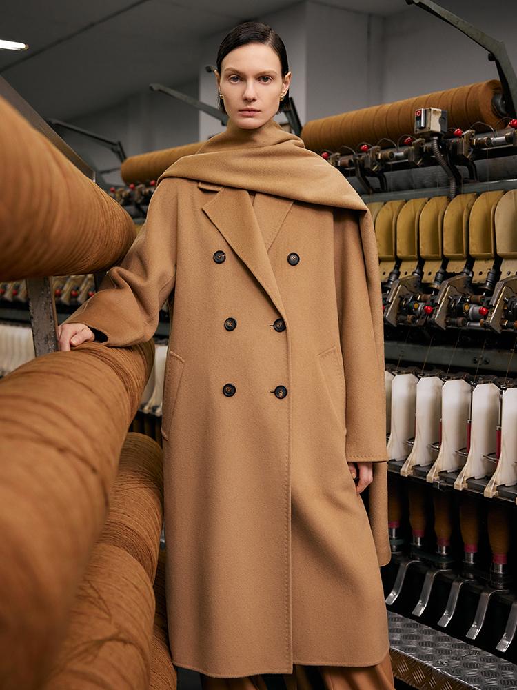 Pure Cashmere Double-Breasted Women Coat With Beret - Image 10