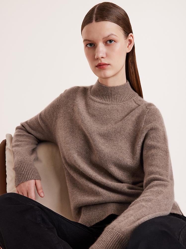 Pure Cashmere Seamless Mock Neck Slim Women Sweater - Image 3
