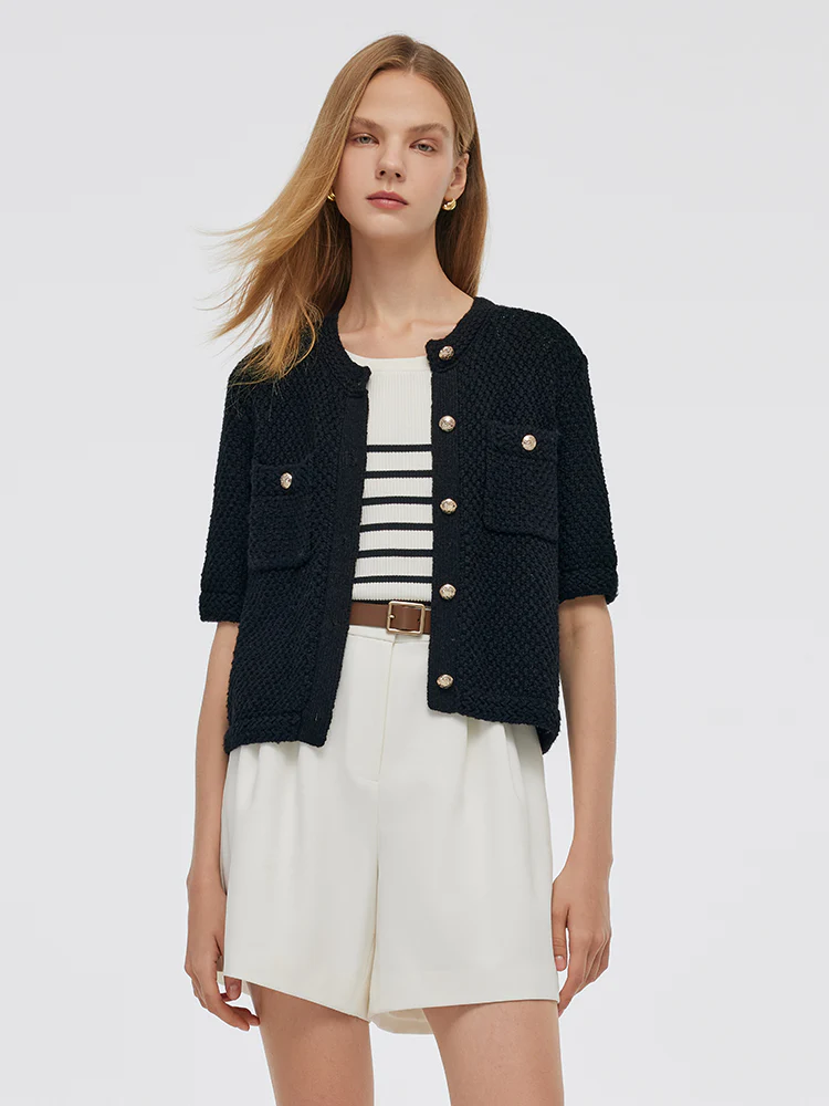 Openwork Round Neck Knitted Women Cardigan - Image 7