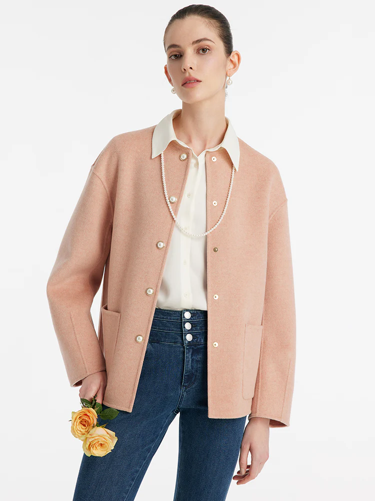 Pure Double-Faced Wool Round Neck Women Jacket - Image 5