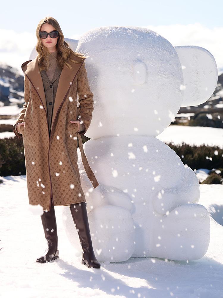 Pure Wool Reversible Hooded Print Women Coat - Image 4