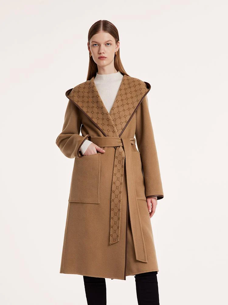 Pure Wool Reversible Hooded Print Women Coat - Image 7