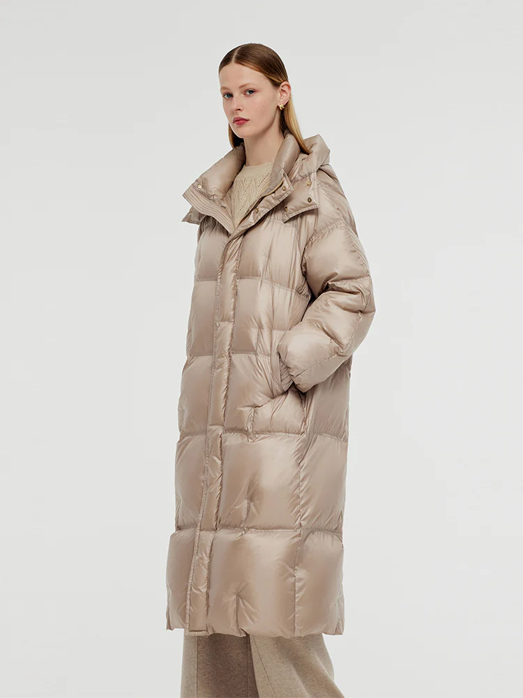 Rose Gold Unisex Hooded Long Goose Down Coat - Image 9
