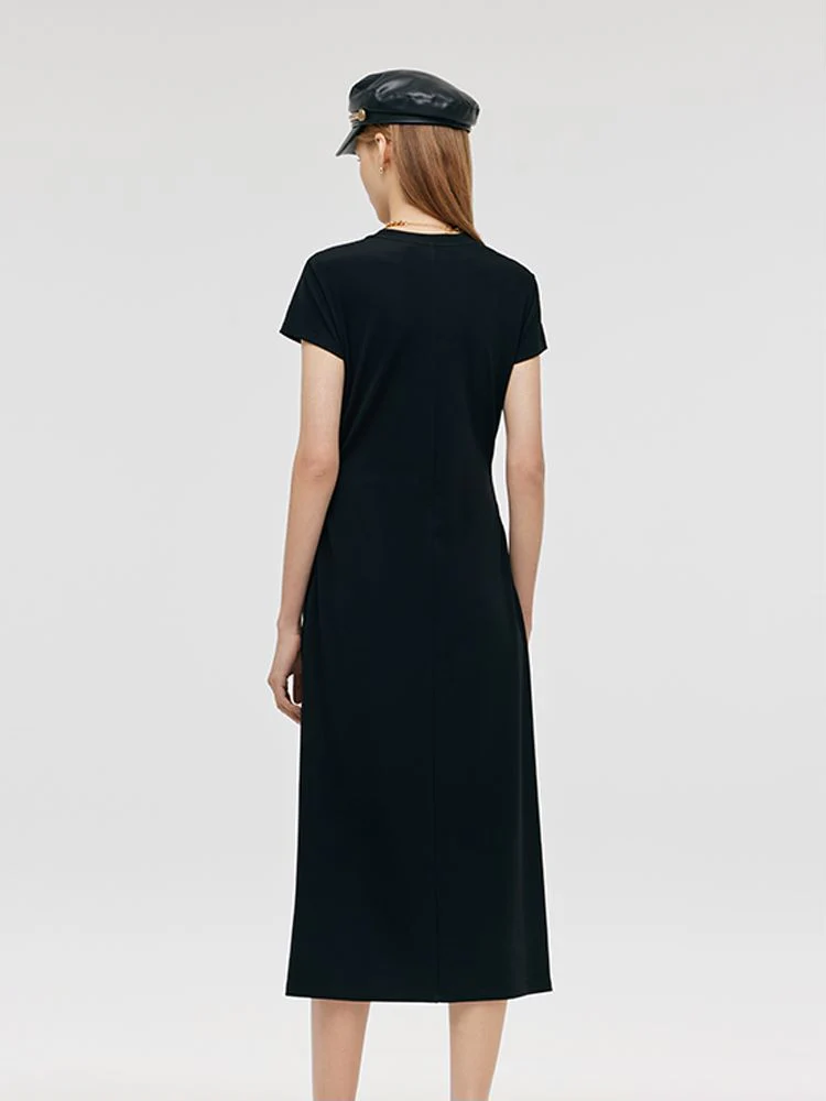 Round Neck Drawstring Waist Women Midi Dress - Image 3
