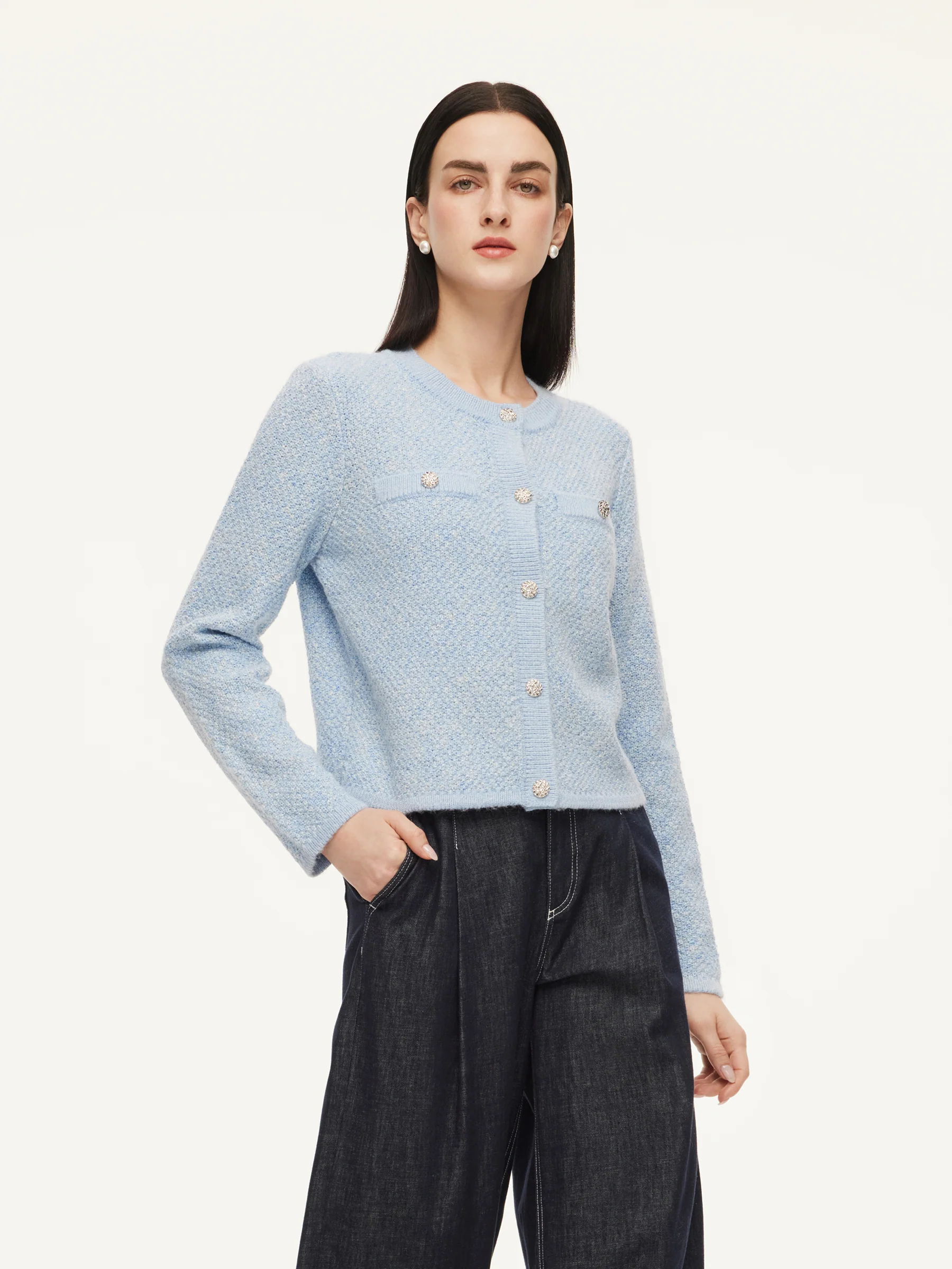 Round Neck Single-Breasted Women Cardigan - Image 4