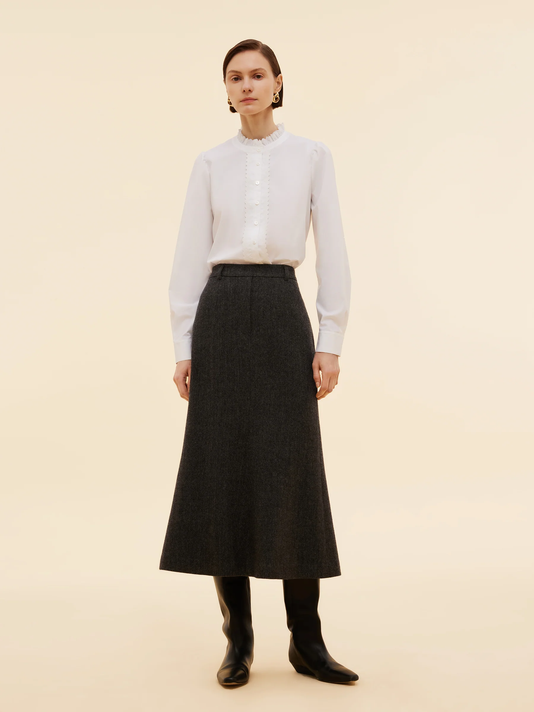 Ruffle Collar Embroidered Placket Women Shirt - Image 2