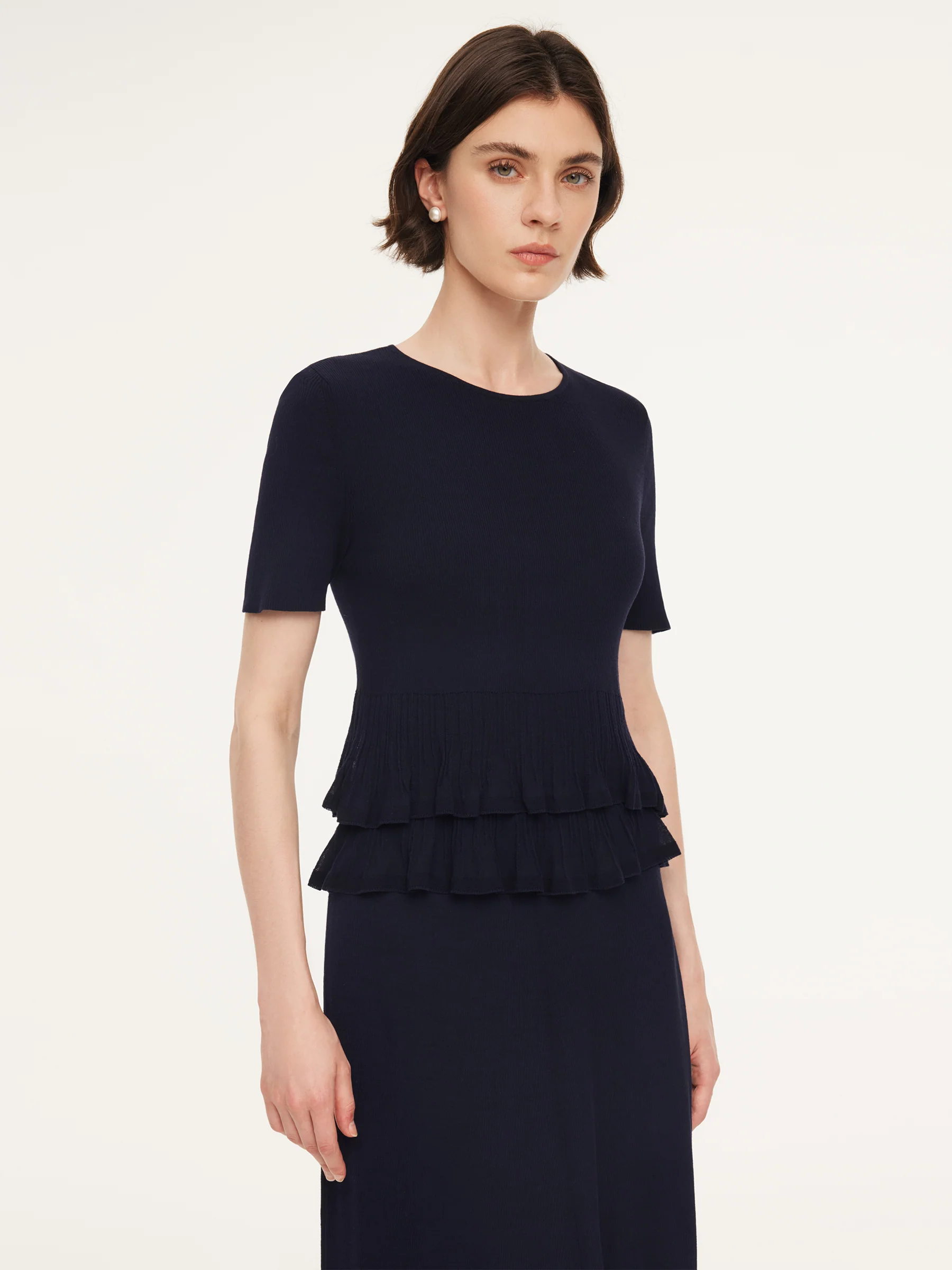 Ruffle Hem Knit Top And A-Line Skirt Two-Piece Set - Image 4