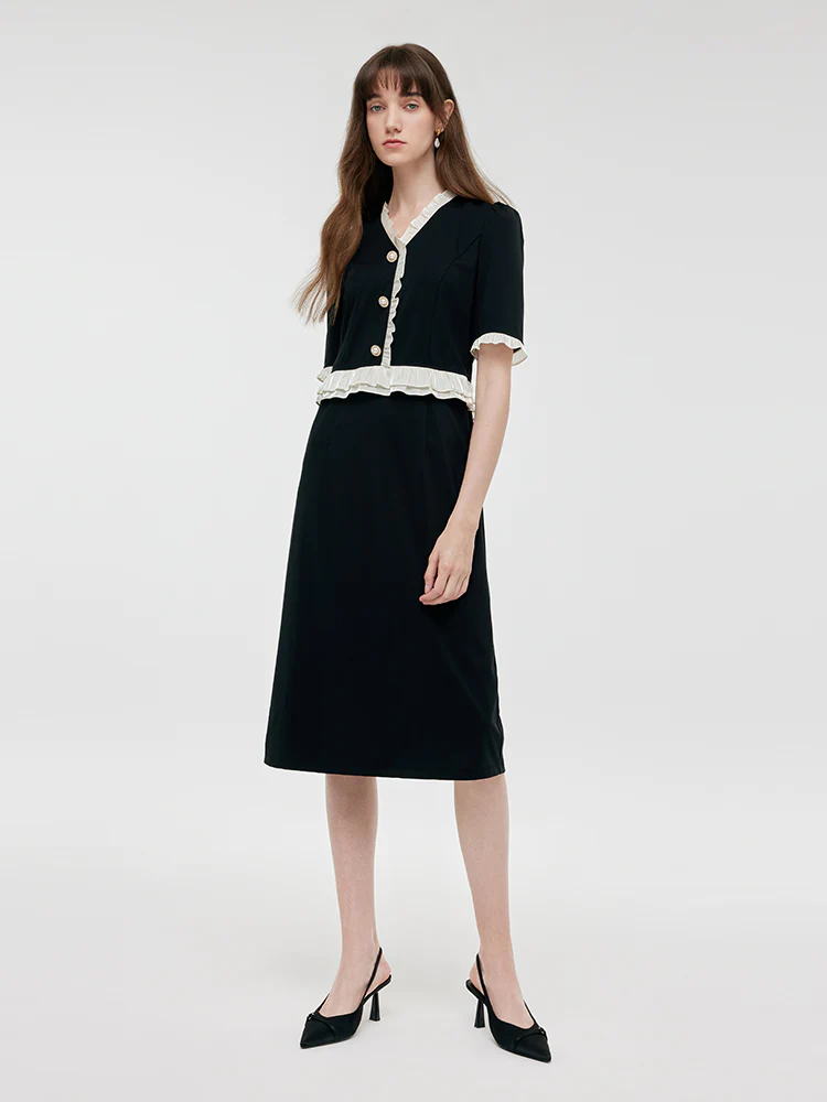 Ruffle Patchwork Women Midi Dress - Image 2