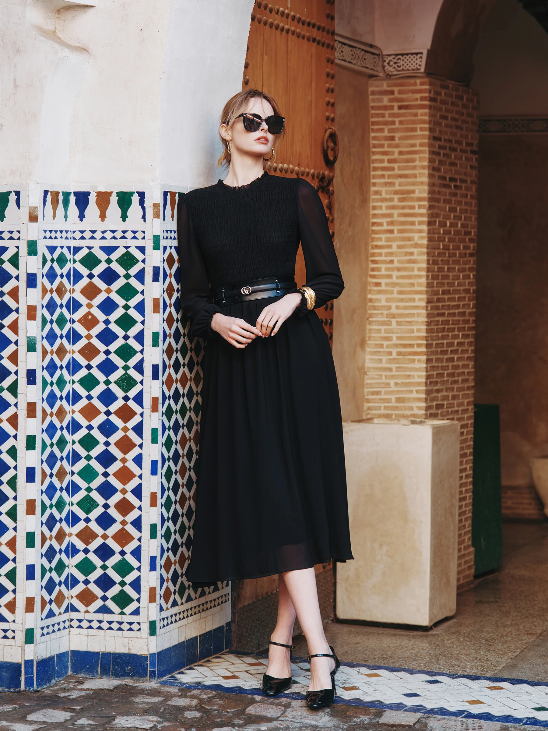 Ruffle Round Neck Women Smocked Maxi Dress - Image 21
