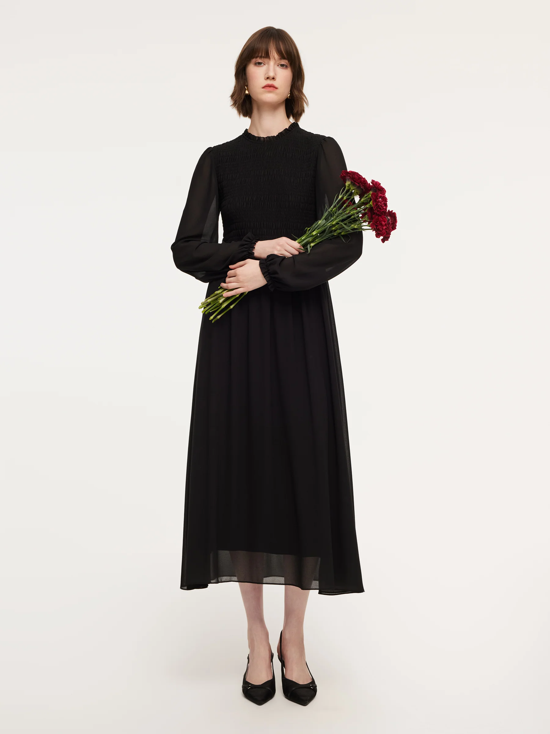 Ruffle Round Neck Women Smocked Maxi Dress - Image 7