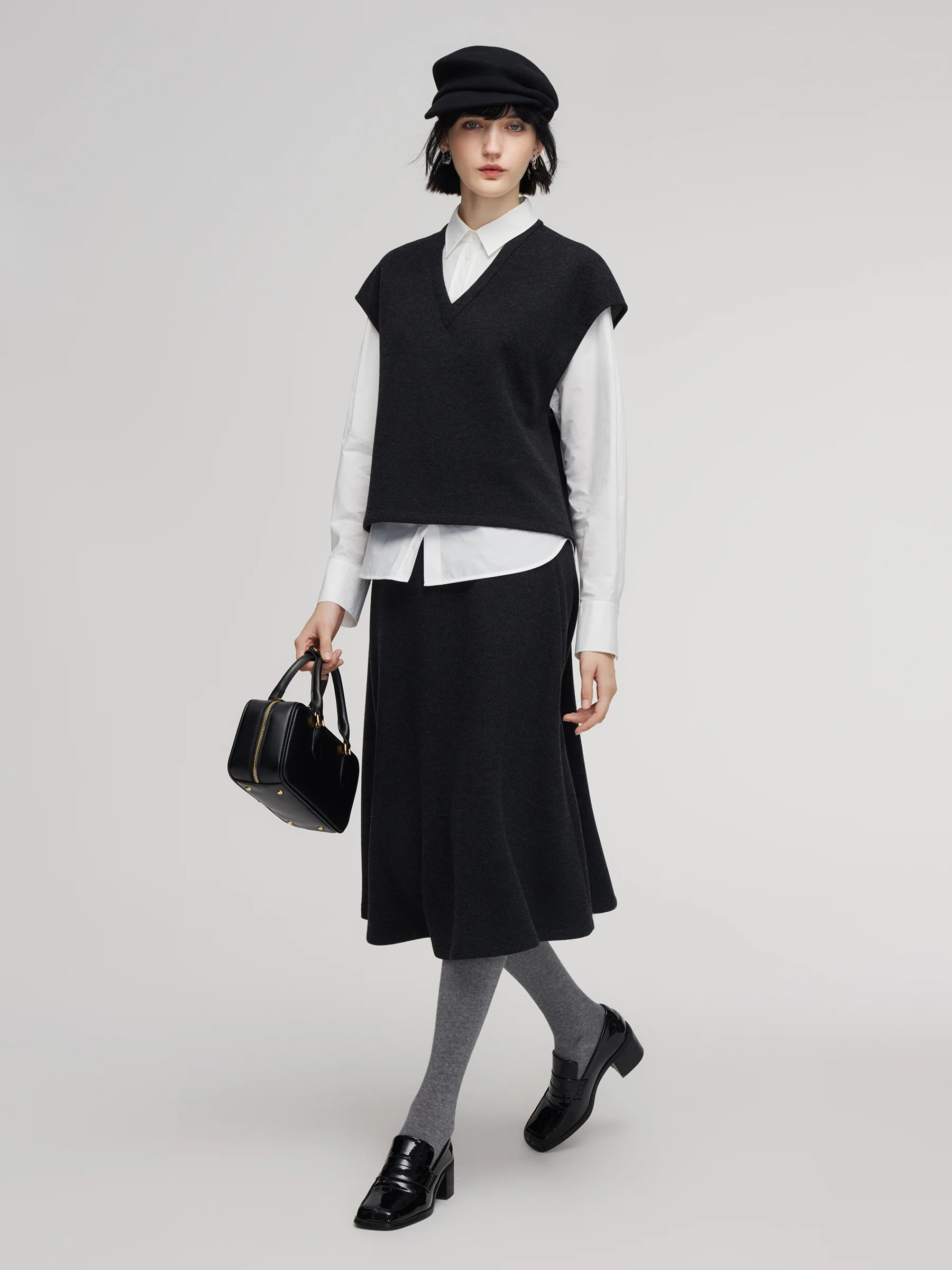 Shirt And Knit Sweater Vest And Skirt Three-Piece Set - Image 2