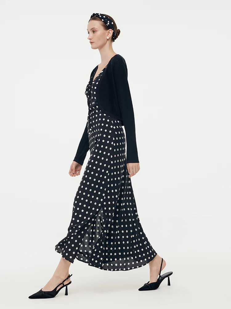 Silk Slip Maxi Dress With Detachable Chest Pads And Tencel Cardigan Two-Piece Set - Image 2