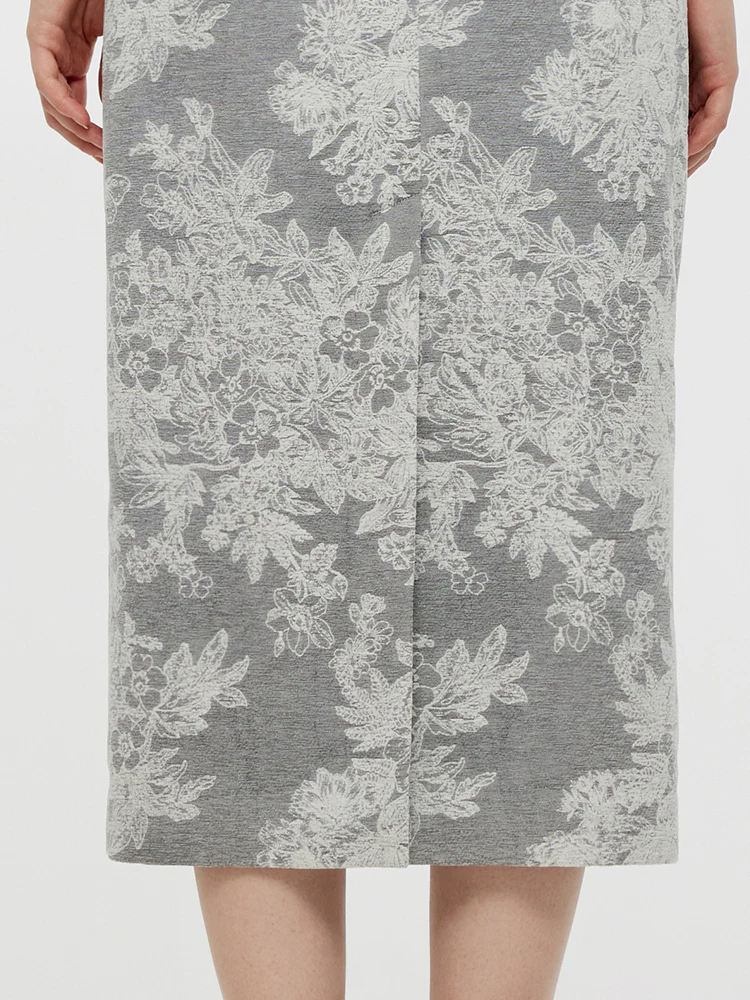 Silver Floral Jacquard Women Column Midi Skirt - Image 6