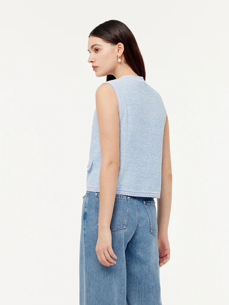 Single-Breasted Round Neck Women Knit Vest - Image 3