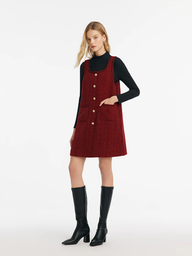 Slim Sweater And Tweed Vest Dress Two-Piece Set - Image 3