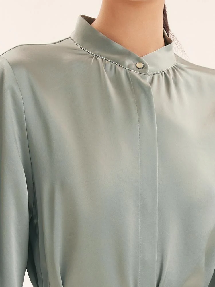 Triacetate Long-Sleeve Slim Midi Collared Dress - Image 4
