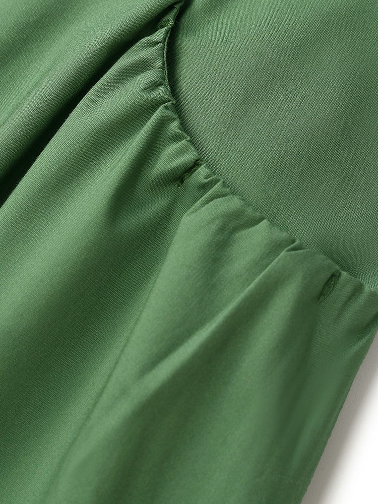 Square Neck Puff Sleeves Women Midi Dress - Image 11