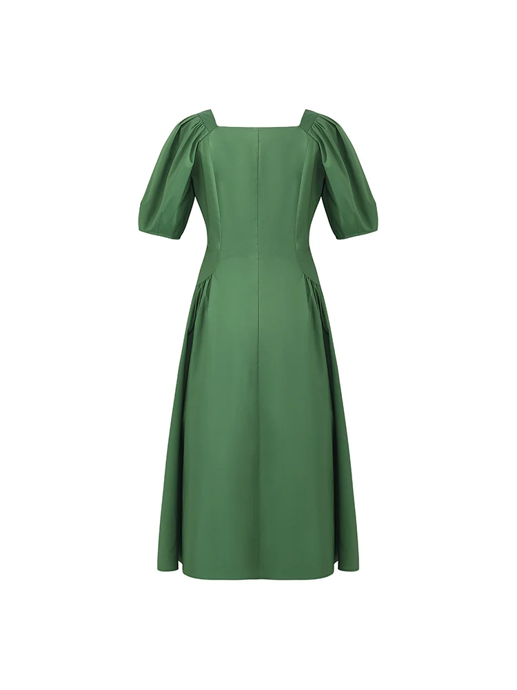 Square Neck Puff Sleeves Women Midi Dress - Image 9
