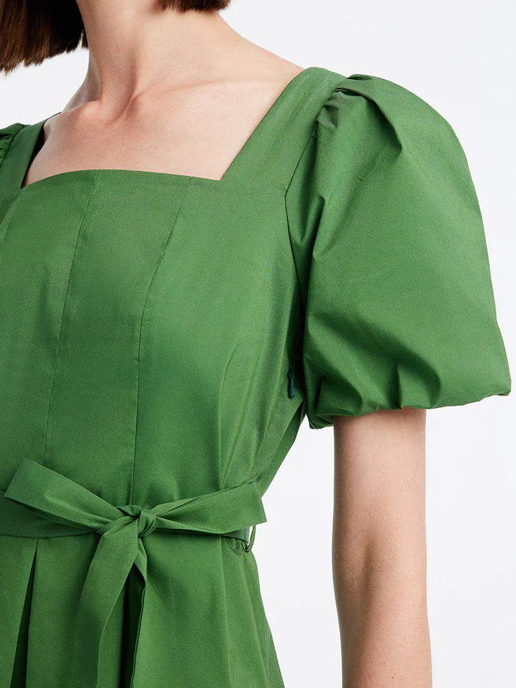 Green Square Neck Puff Sleeve A-Line Mini Dress - Image 7