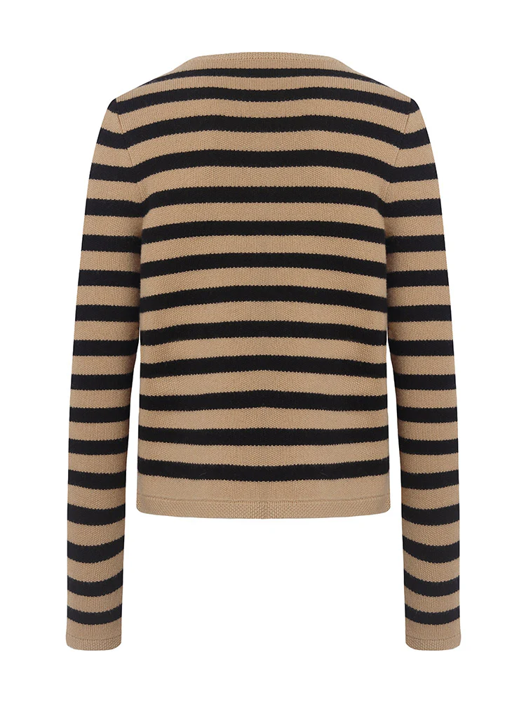 Button Up Woolen Striped Lady Cardigan - Image 10