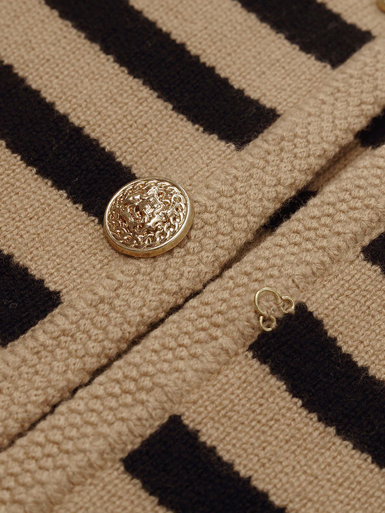 Button Up Woolen Striped Lady Cardigan - Image 11