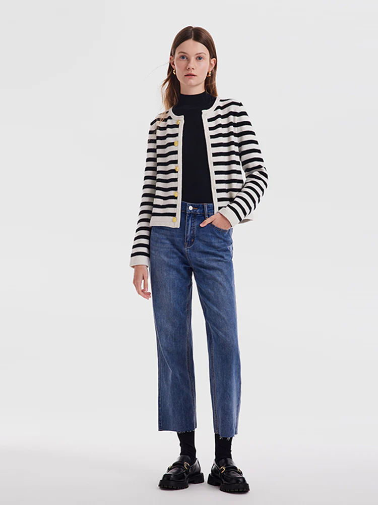 Button Up Woolen Striped Lady Cardigan - Image 15