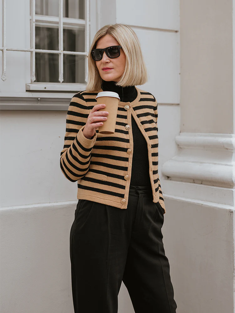 Button Up Woolen Striped Lady Cardigan - Image 17