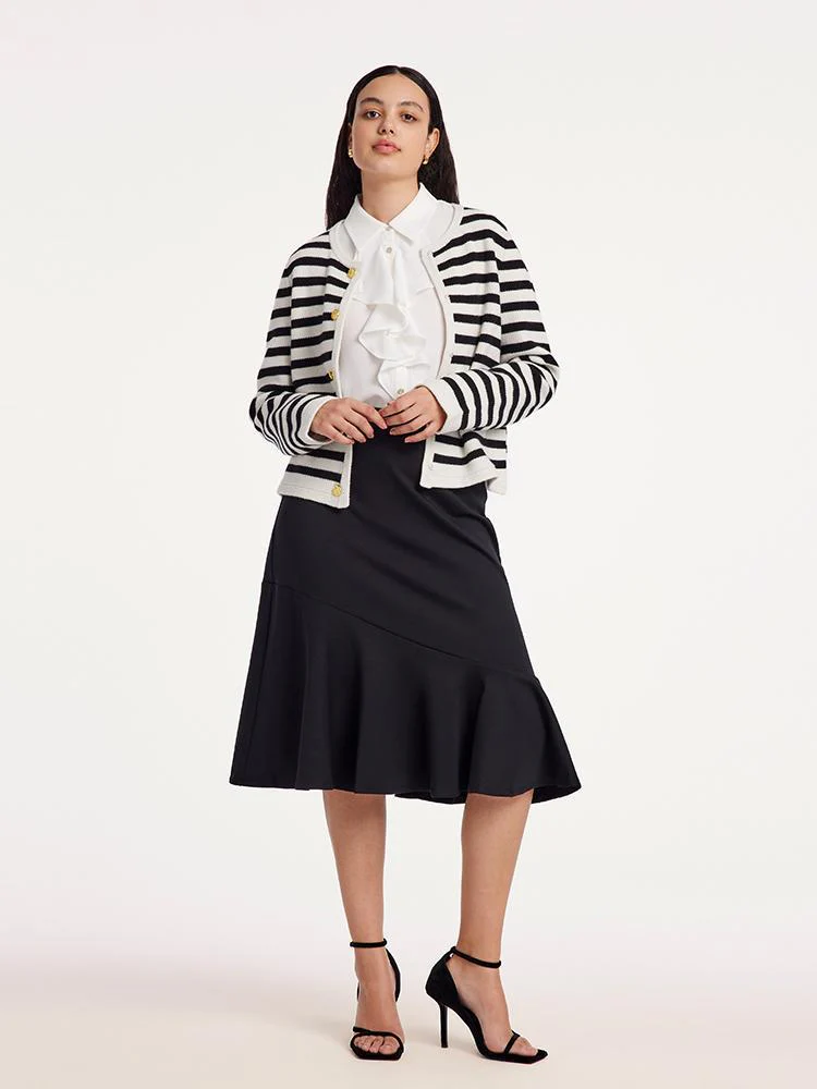 Button Up Woolen Striped Lady Cardigan - Image 3