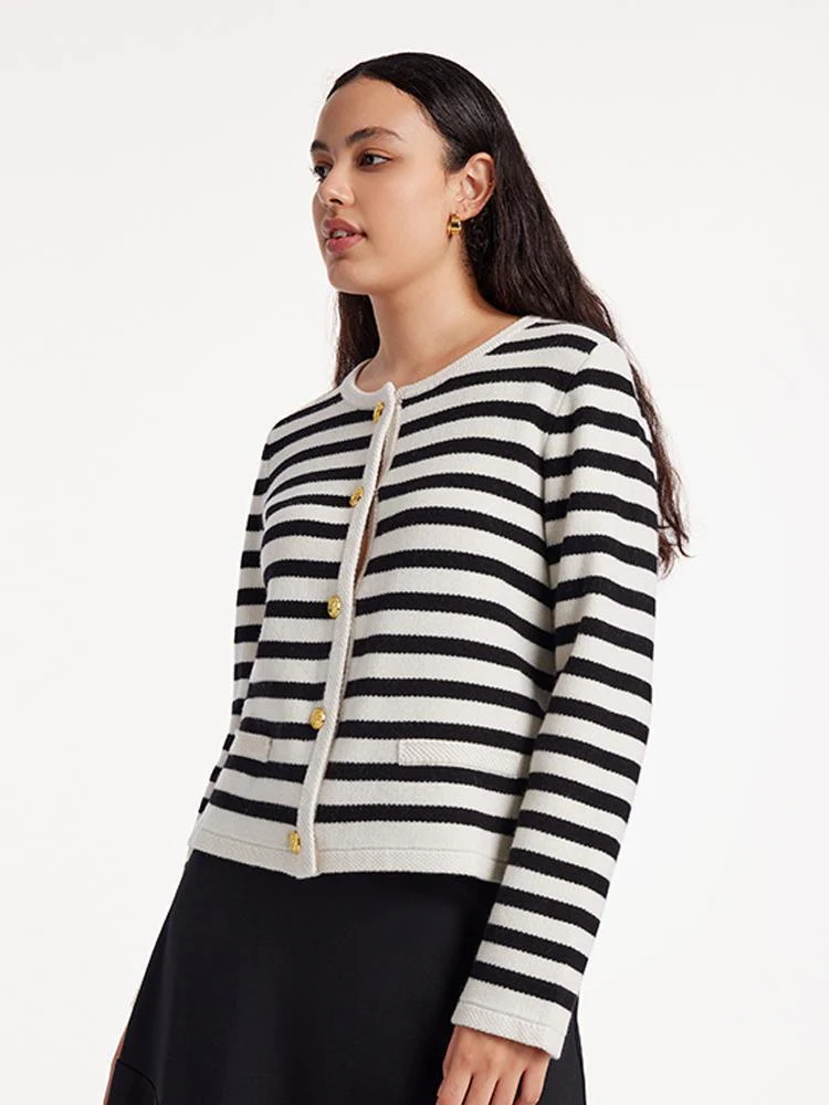 Button Up Woolen Striped Lady Cardigan - Image 4