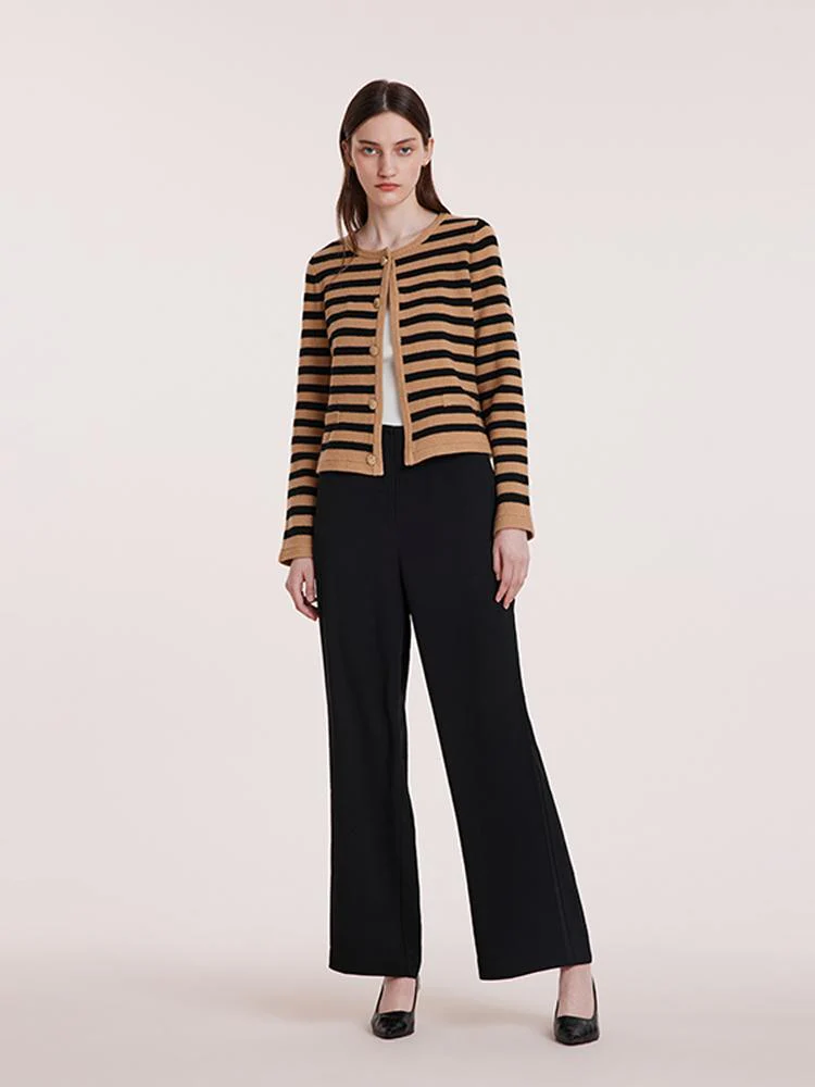 Button Up Woolen Striped Lady Cardigan - Image 5