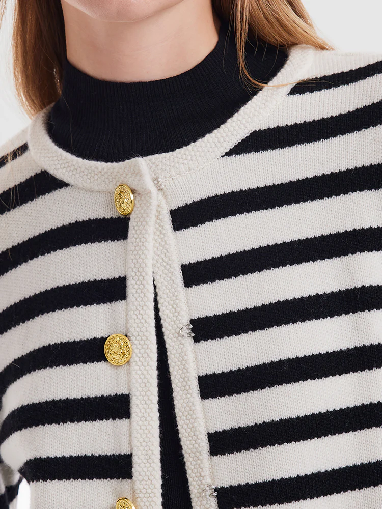 Button Up Woolen Striped Lady Cardigan - Image 7