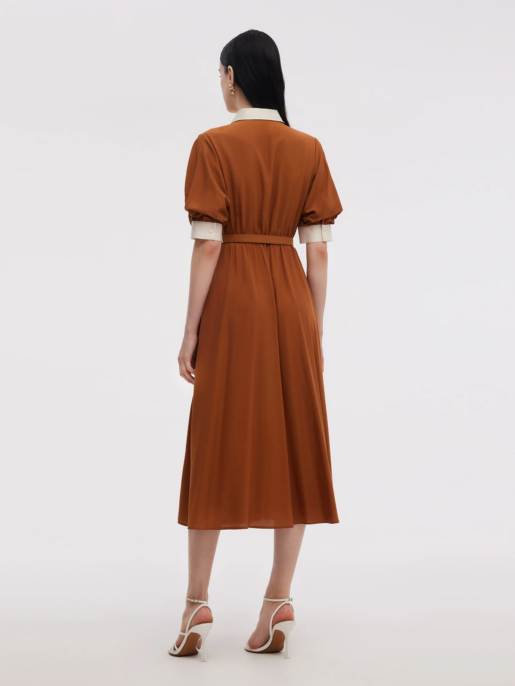 Tencel Acetate Blend Color Block Women Midi Dress - Image 3
