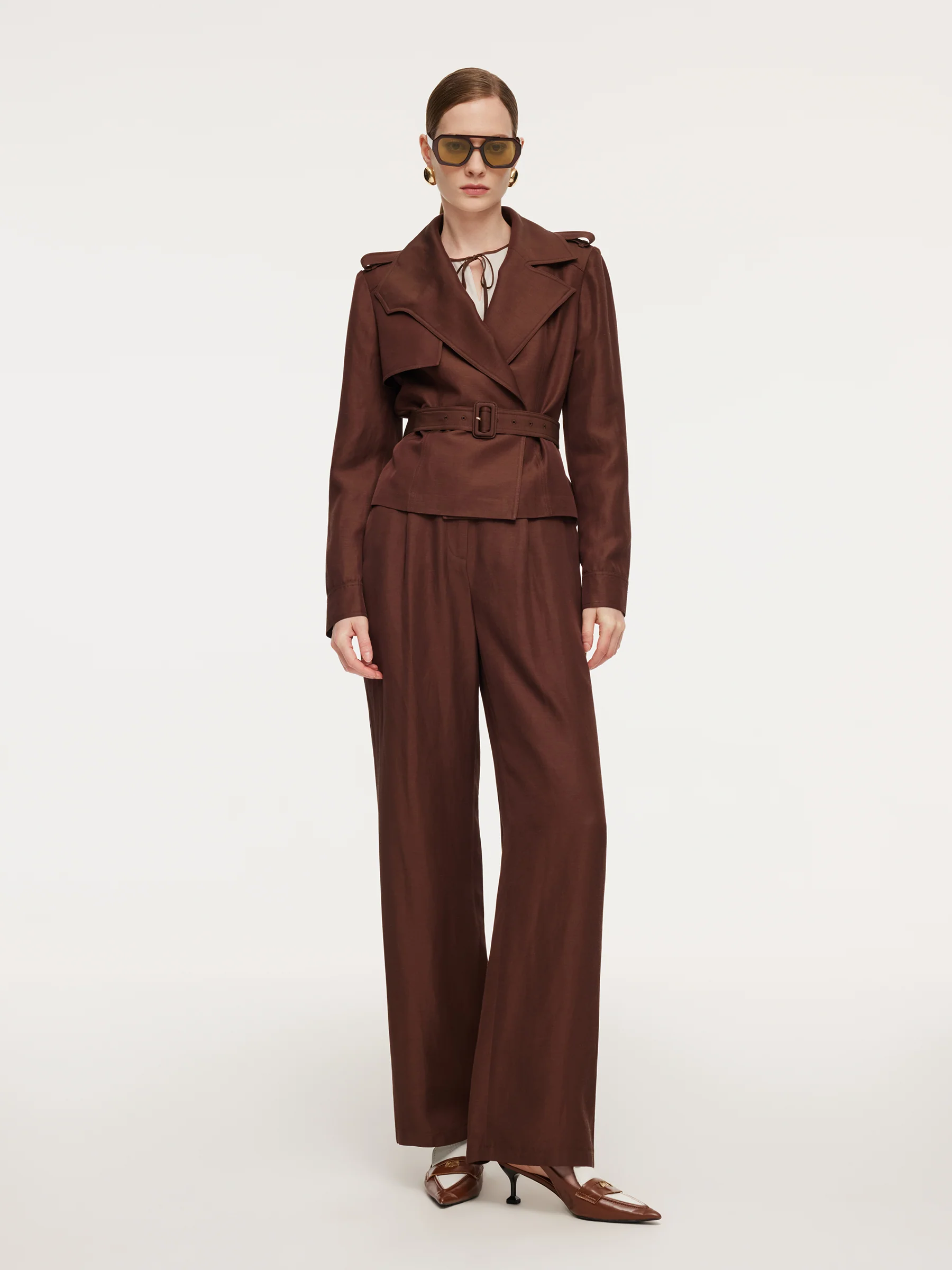Tencel Acetate Linen Blend Women Trench Jacket With Belt - Image 2