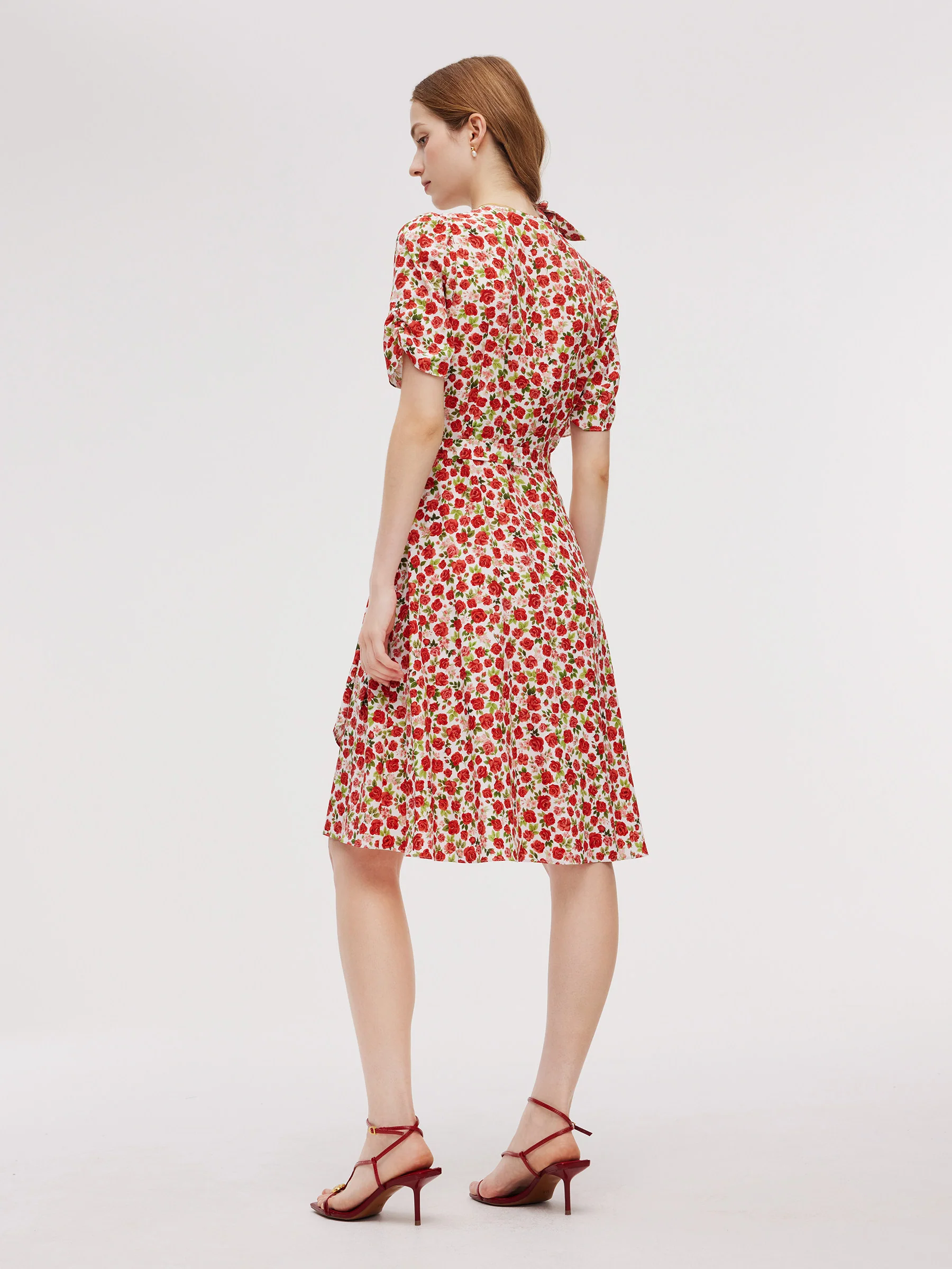 Tencel And Linen Blend Women Rose Print Midi Dress - Image 4