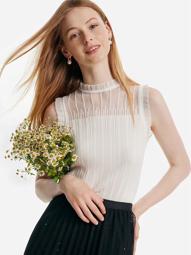Tencel And Woolen Lace Ruffle Women Tank Top - Image 21