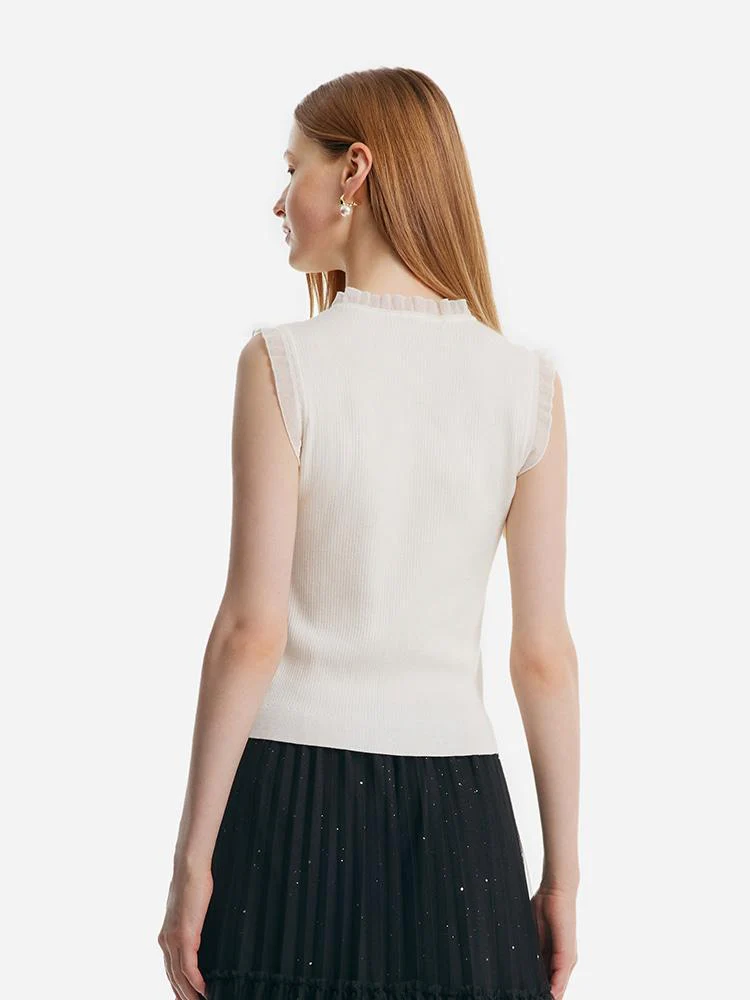 Tencel And Woolen Lace Ruffle Women Tank Top - Image 5