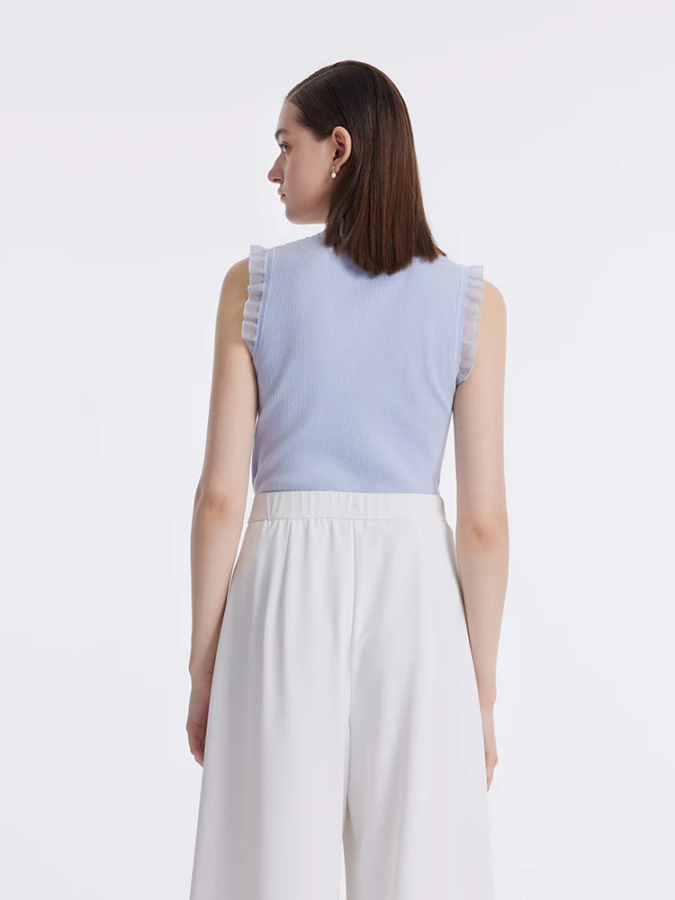 Tencel And Woolen Lace Ruffle Women Tank Top - Image 8