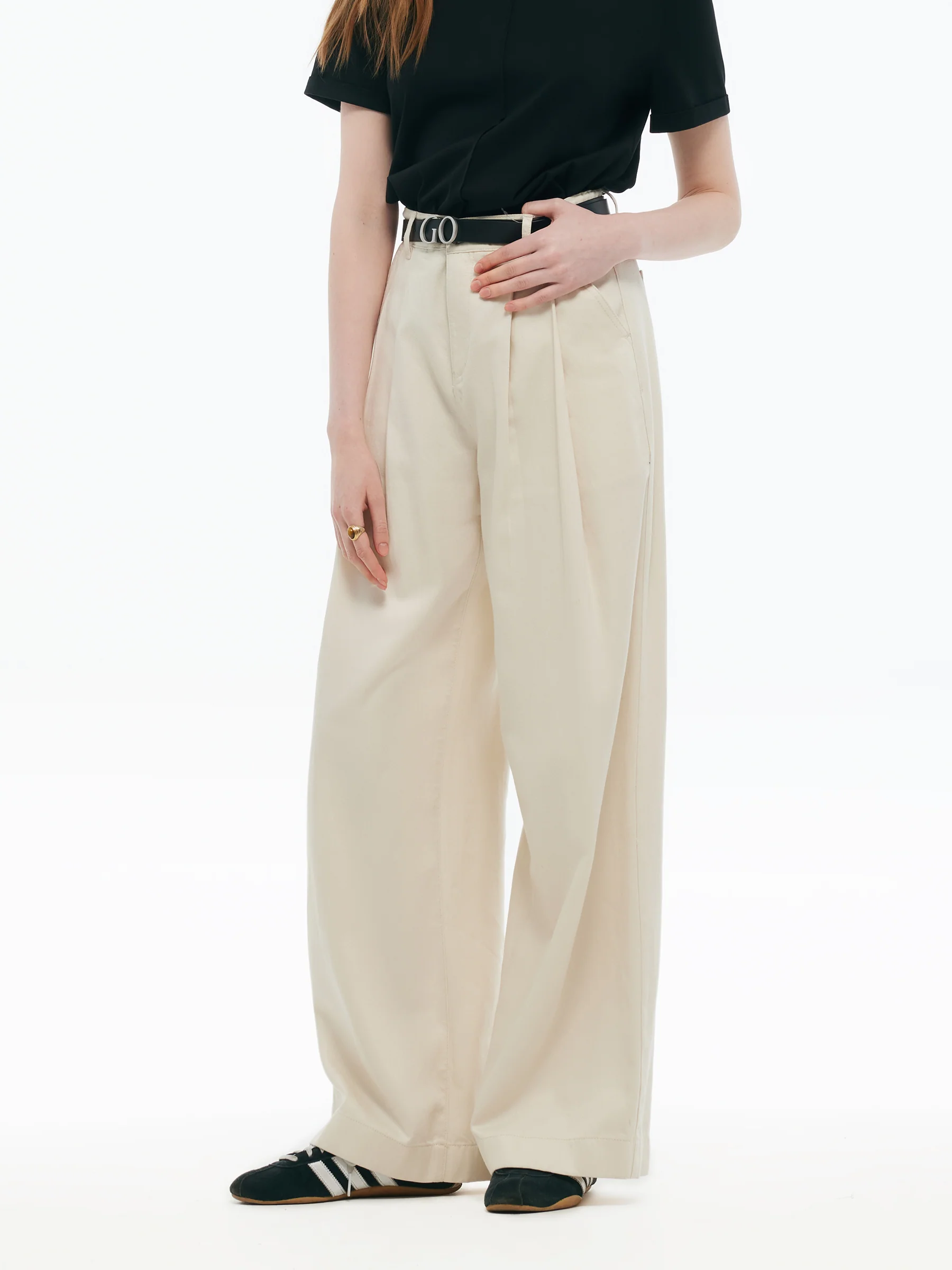 Tencel Blend Adjustable Waist Women Wide Leg Jeans - Image 4