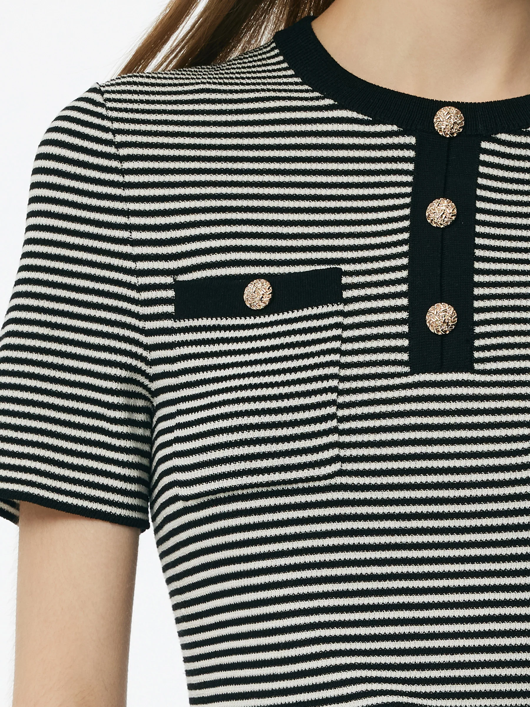 Tencel Blend Black And White Stripe Women Knit Top - Image 6