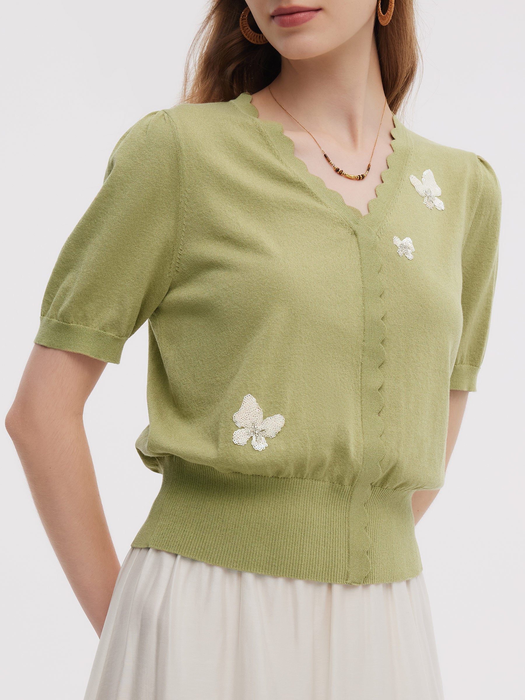 Tencel Blend Butterfly Embroidered Women Knit Top - Image 5