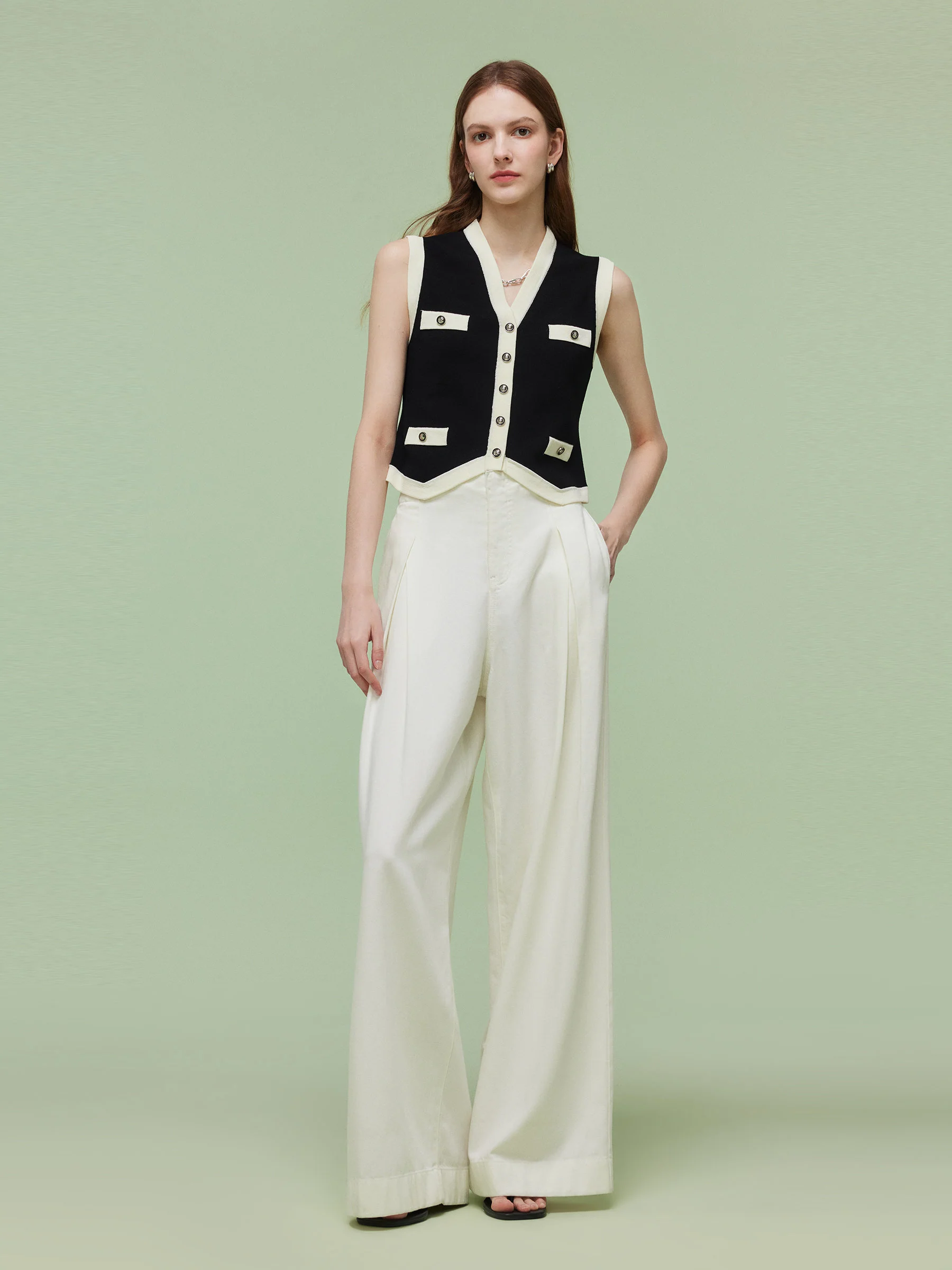 Tencel Blend Contrast Trim Women Knit Vest - Image 2