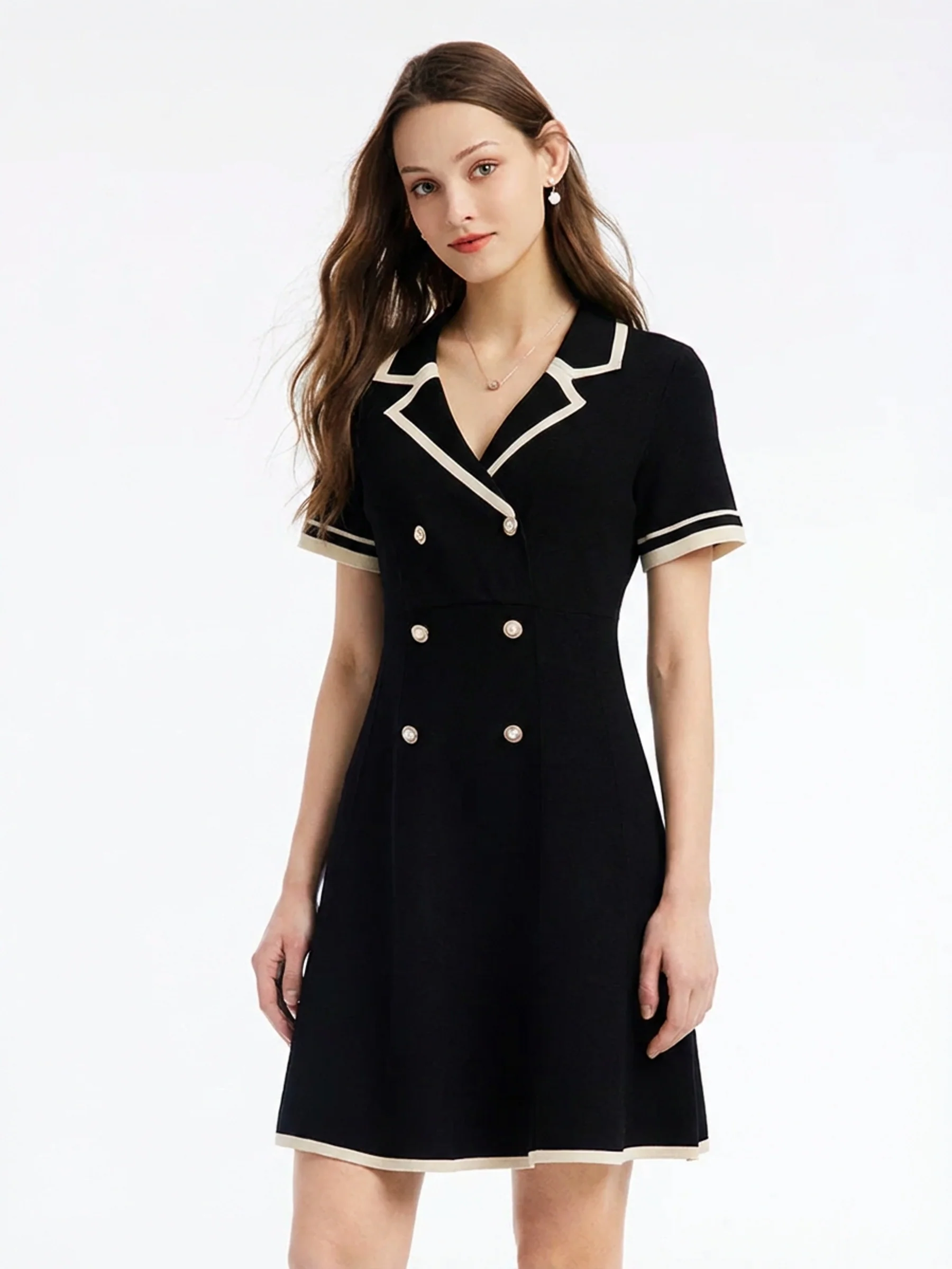 Tencel Blend Contrast Trim Women Lapel Knit Mini Dress - Image 2